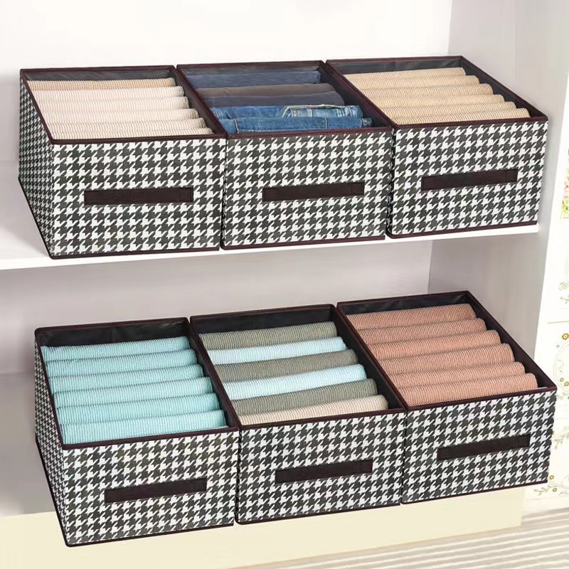 Houndstooth Storage Box Clothes Storage Fantastic Home Wardrobe Folding Storage Box Built-in Pp Plate Large Capacity Storage