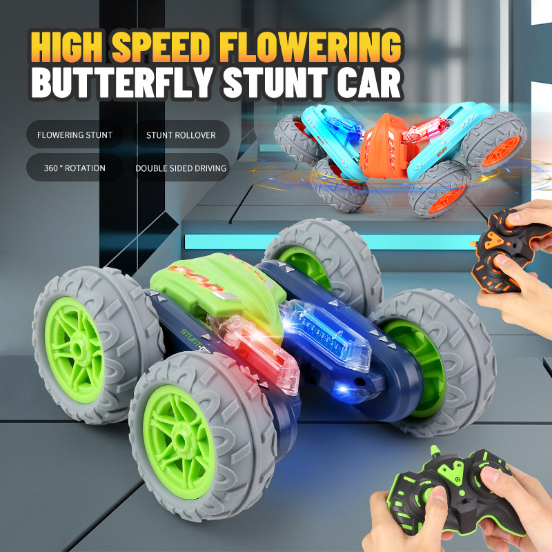 Flowering Remote Control Car Light Music Deformation Rotating Double-Sided Climbing Tilting Stunt Car Children's Car Toy