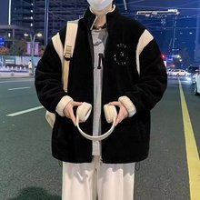 大码双面羊羔绒外套男士宽松加绒加厚颗粒绒保暖夹克加肥加大男装