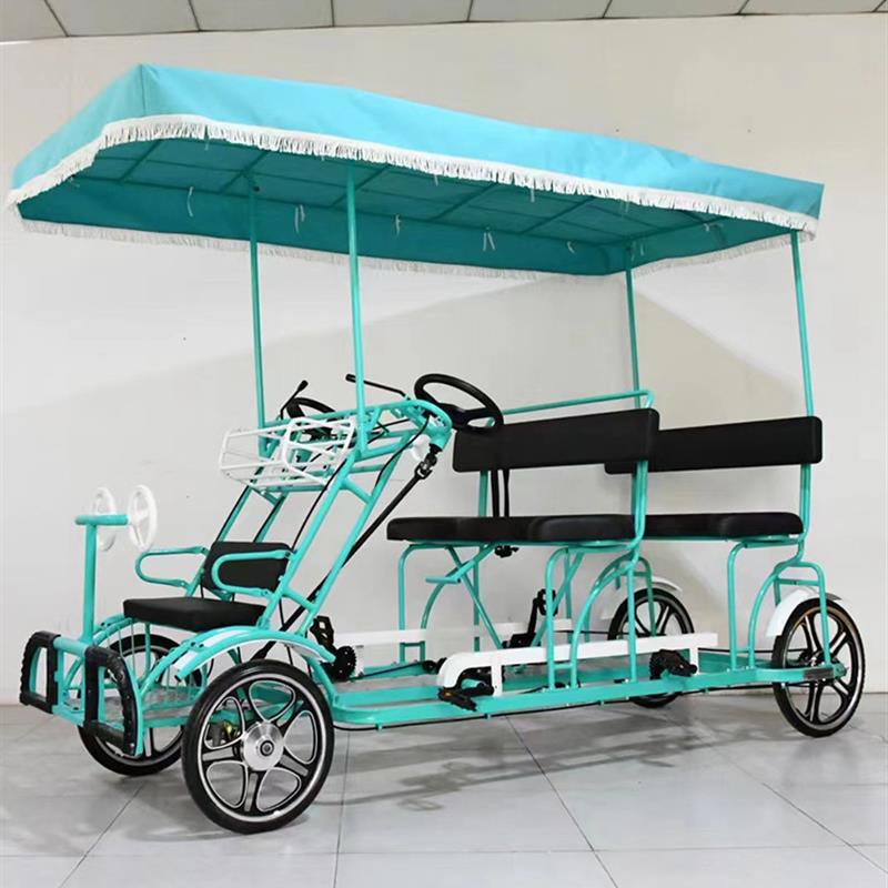 一体脚踏车多人轮手刹旅游观光车情侣骑四人篷双人自行车四轮加高