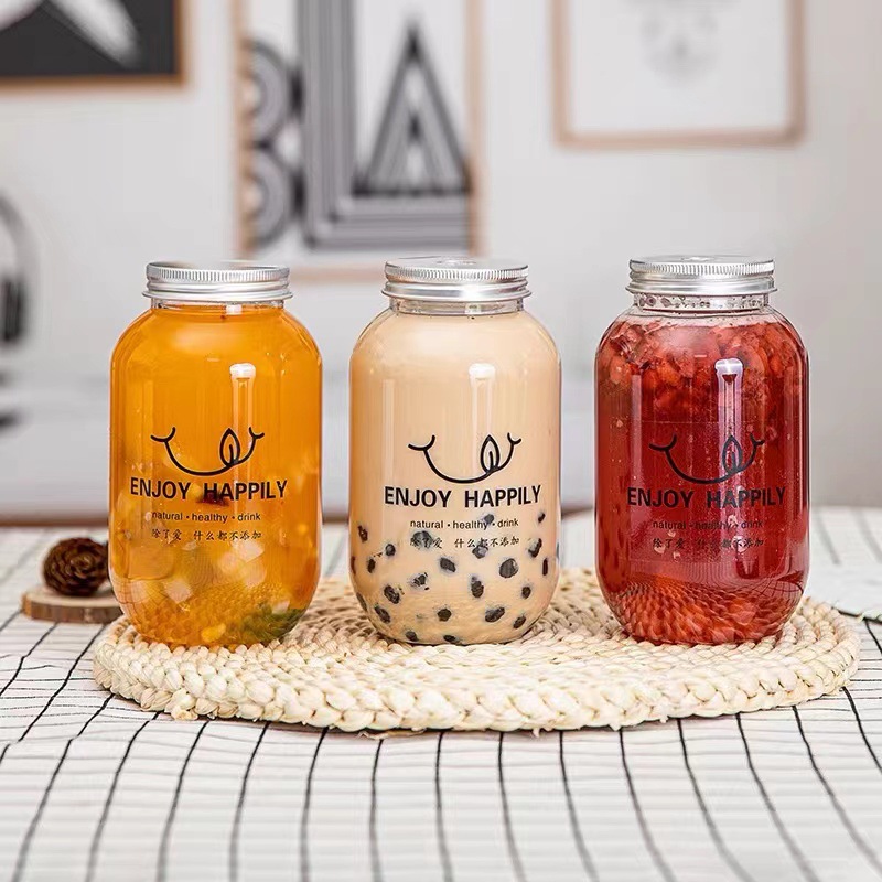 网红奶茶杯500ml一次性pet塑料果汁胖胖杯设计logo带盖打包饮料瓶