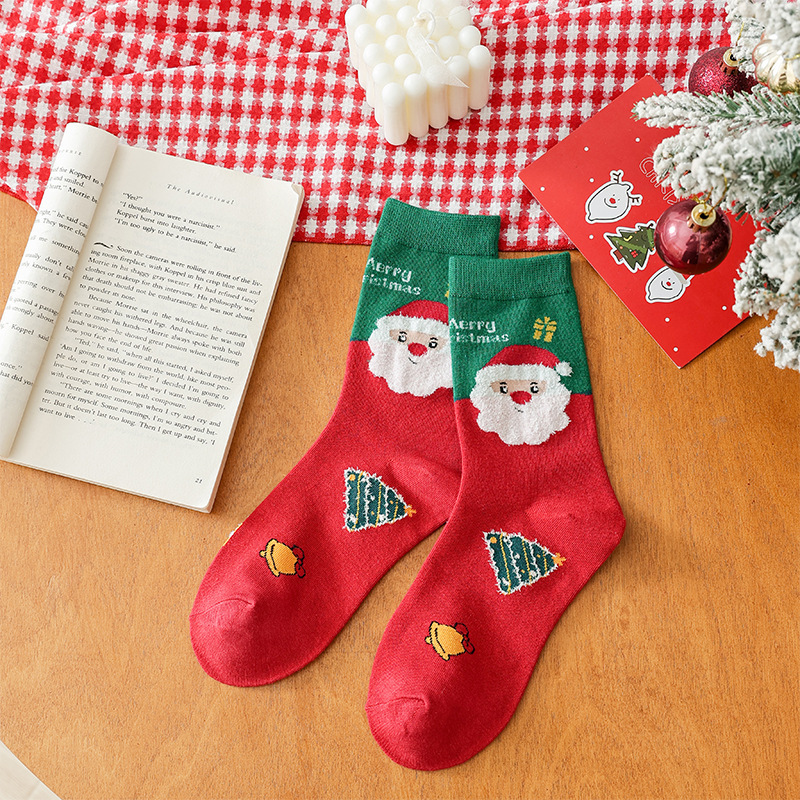 Christmas Stockings Women's Mid Tube Stockings 4 Pairs Gift Box Christmas Gift Cartoon Long Socks Cross-Border Foreign Trade Wholesale