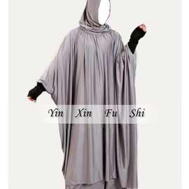 工厂直销蝙蝠袖褶皱穆思林中东长袍大码连帽女装abaya礼拜服女袍