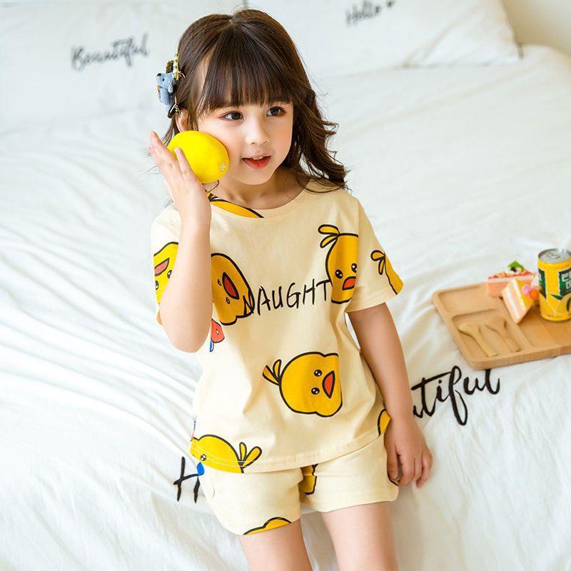 可爱女童睡衣套装95棉夏季短袖薄款小女孩卡通中小童95棉女宝宝家