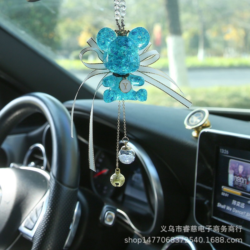 Cute Luxury Car Accessories Crystal Bear Car Jewelry Hang Decorations Rearview Mirror Pendant Car Interior Decoration Female Online Influencer Decoration