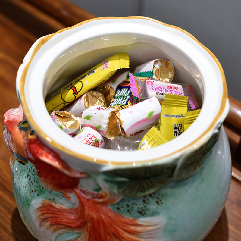 Ceramic Goldfish Storage Jar Candy Box Storage Sucrier Household Creative Home Dried Fruit Sealed Jar Decoration with Lid