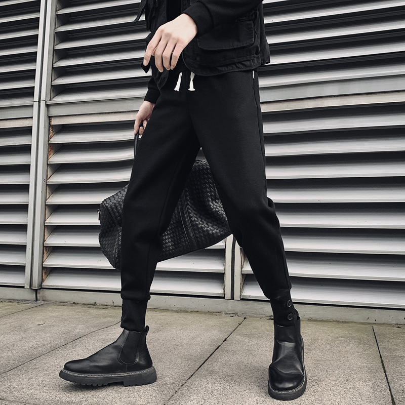 2022休闲裤男韩版纯色搭配靴子收口排扣卫裤运动裤潮款束脚裤