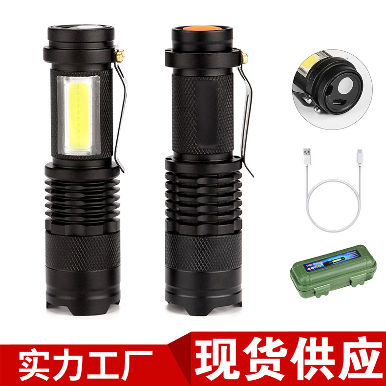 AliExpress Sk68 Flashlight Outdoor Portable Cob Sidelight USB Rechargeable Dry Battery Zoom Mini Small Flashlight