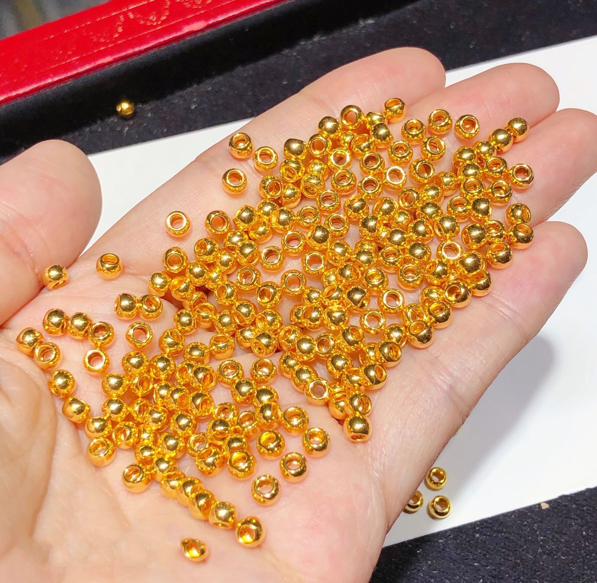 3d硬金豆豆小金珠999足金纯金转运珠4mm黄金珠子散珠 diy任意批发