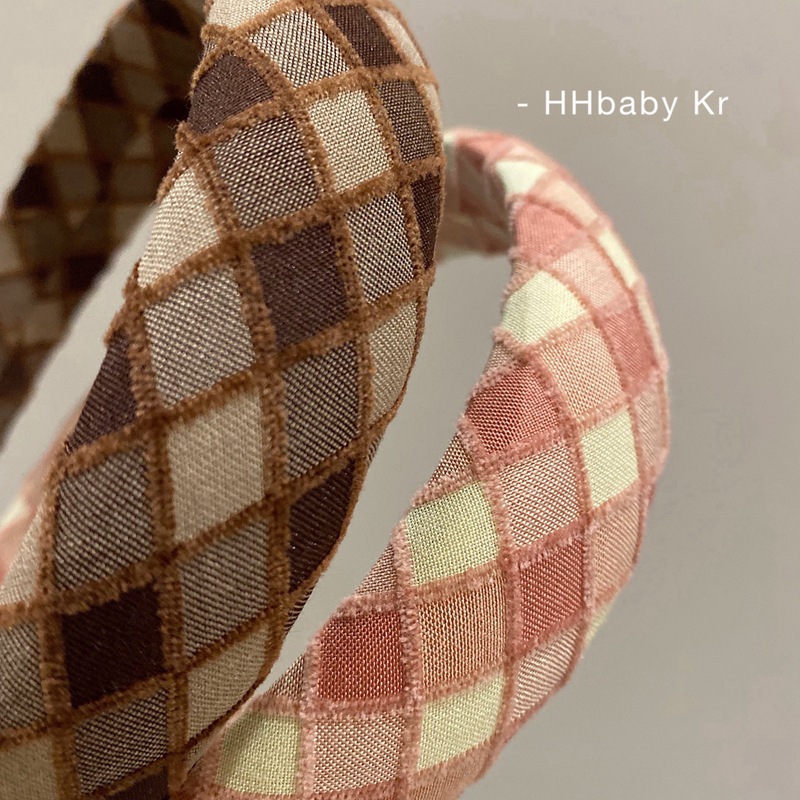 Sweet Cute Girly Style Literary Headband Hair Accessories Korean New Color Geometric Plaid Fabric Hairband Decoration