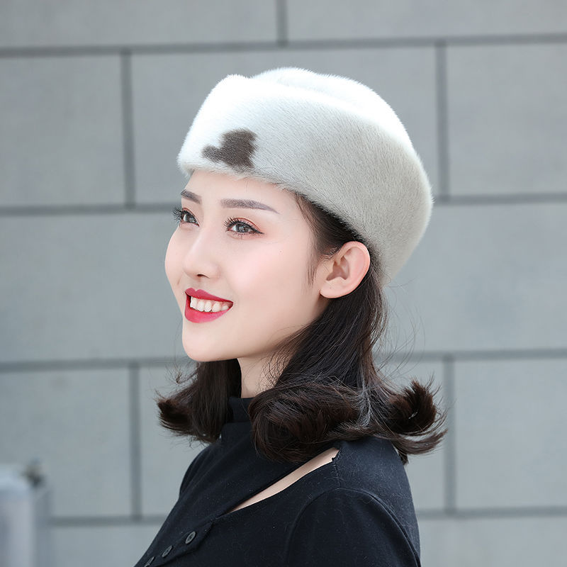 秋冬季海豹皮帽子女士新款空姐帽整皮时尚钩船帽子休闲水貂皮礼帽