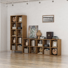 日式实木格子书柜书架组合落地客厅满墙电视墙长置物架收纳架