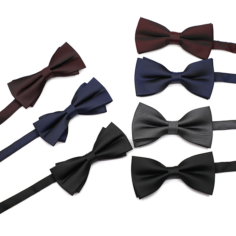 新款男士双层领结纯色哑光蝴蝶结黑色酒红新郎伴郎韩版婚礼领结