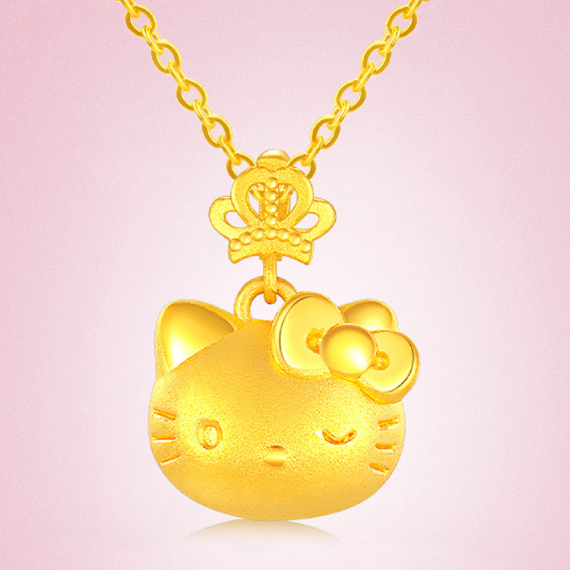 时尚镀黄金卡通皇冠猫吊坠项链 越南沙面金可爱优美皇冠kt猫吊坠