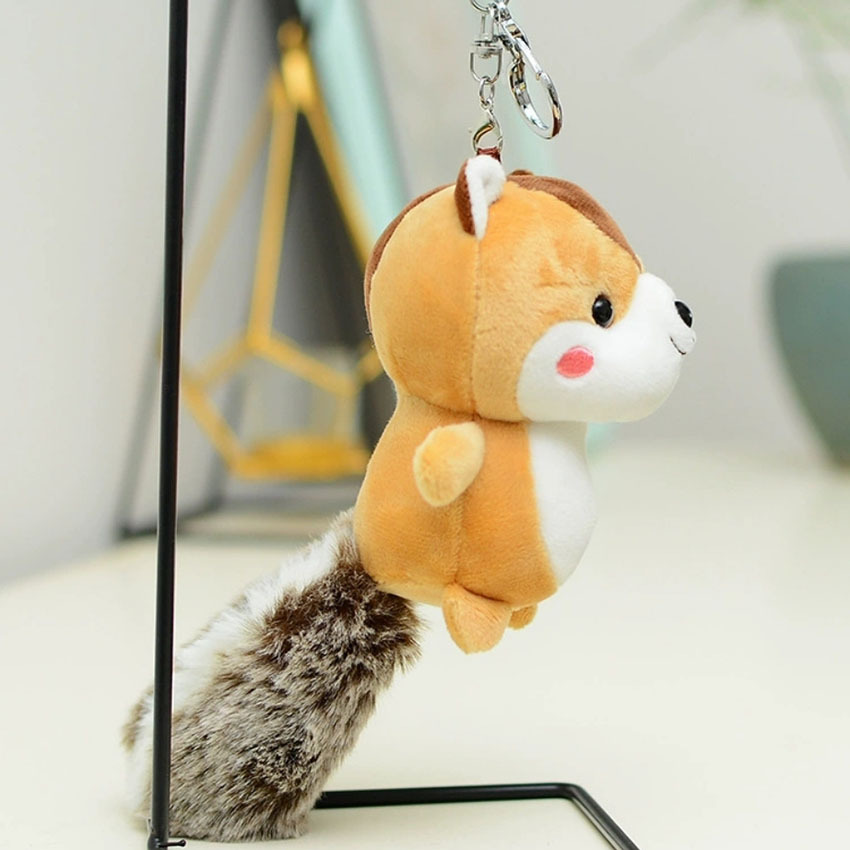 Big Tail Squirrel Plush Toy Pendant Little Doll Schoolbag Pendant Bag Keychain Mini Crane Machine Ornament