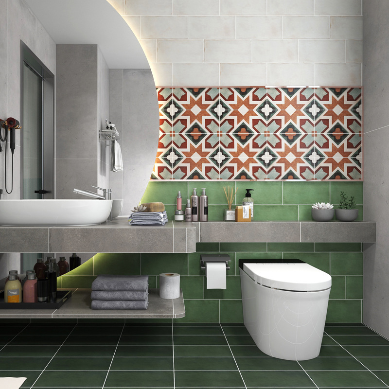 欧式花砖绿色150x300仿古喷墨厨房卫生间阳台简约现代手工花片砖