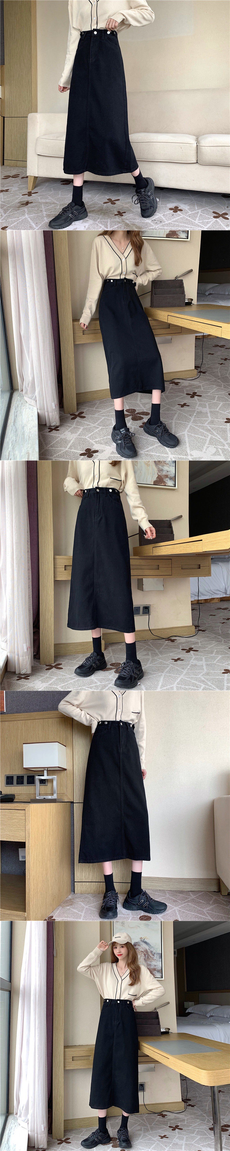 喇叭裙高腰a字显瘦牛仔半身裙女春季2021新款设计感开叉中可代发