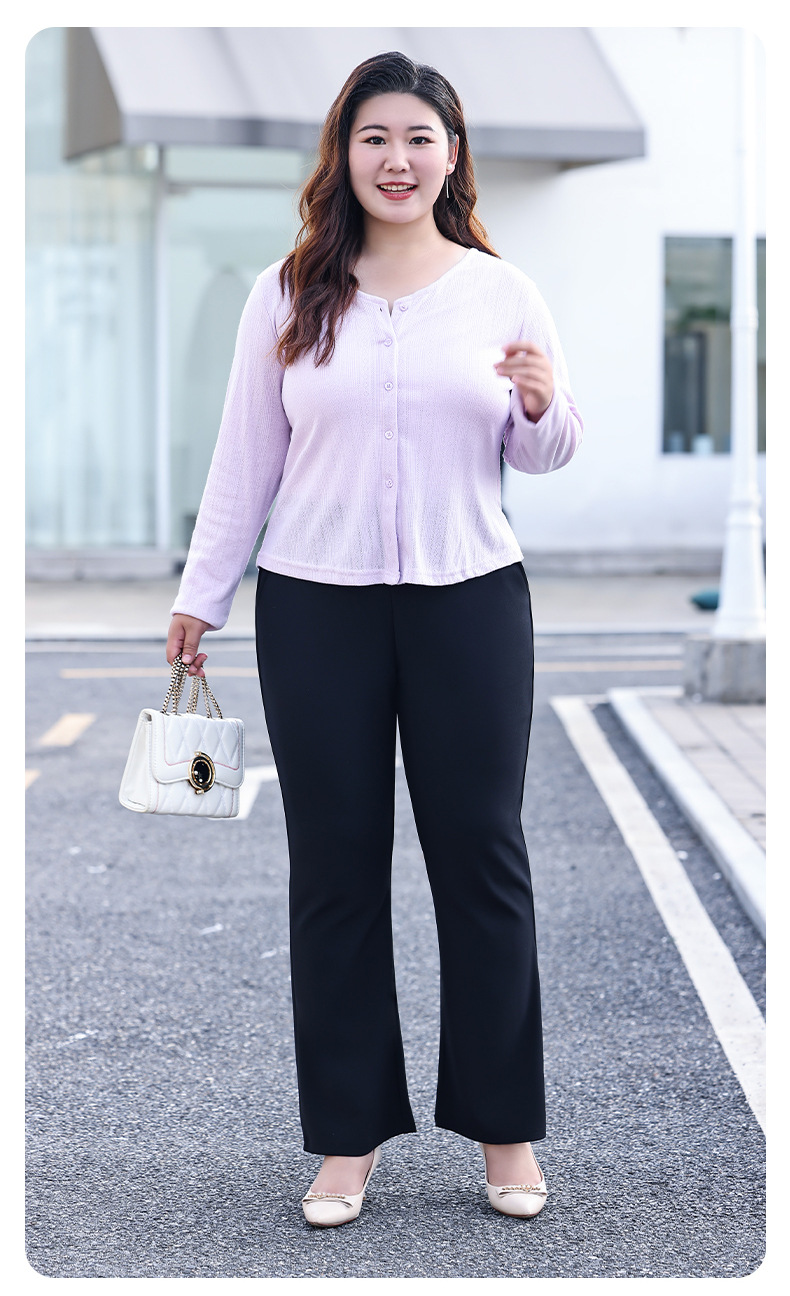 240斤大码女装休闲裤2024秋冬新款加绒腰喇叭裤胖妈妈保暖微喇裤