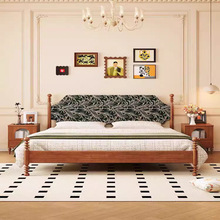法式中古风实木床1.8m酒店民宿双人大床高靠背软包布艺复古大婚床