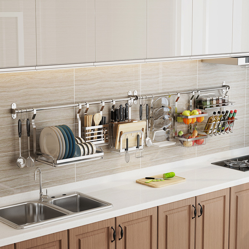 304不锈钢厨房置物架壁挂式墙上沥水碗碟盘刀架锅盖收纳挂件挂架