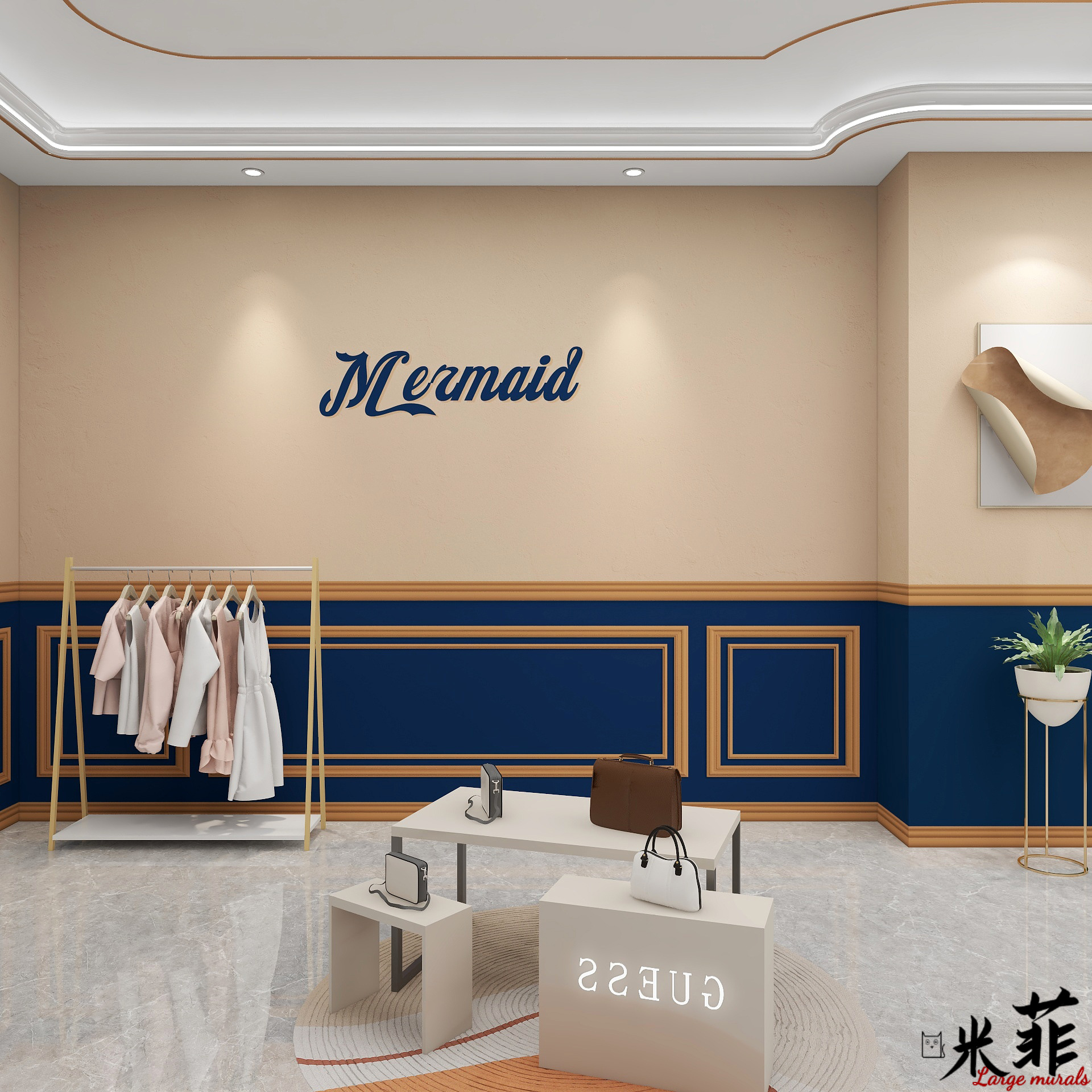 欧式石膏线服装店直播间背景形象墙纸美容院前台客厅卧室设计壁纸