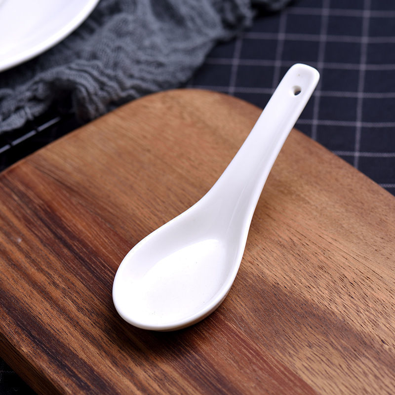 勺子家用陶瓷饭勺酒店饭店骨瓷精美长柄子小汤勺喝汤调羹汤匙批发