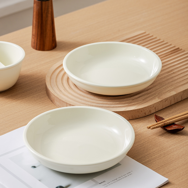 w1yp竹木本记陶瓷盘子家用餐具餐盘菜碟菜盘沙拉盘7英寸盘色泥2个