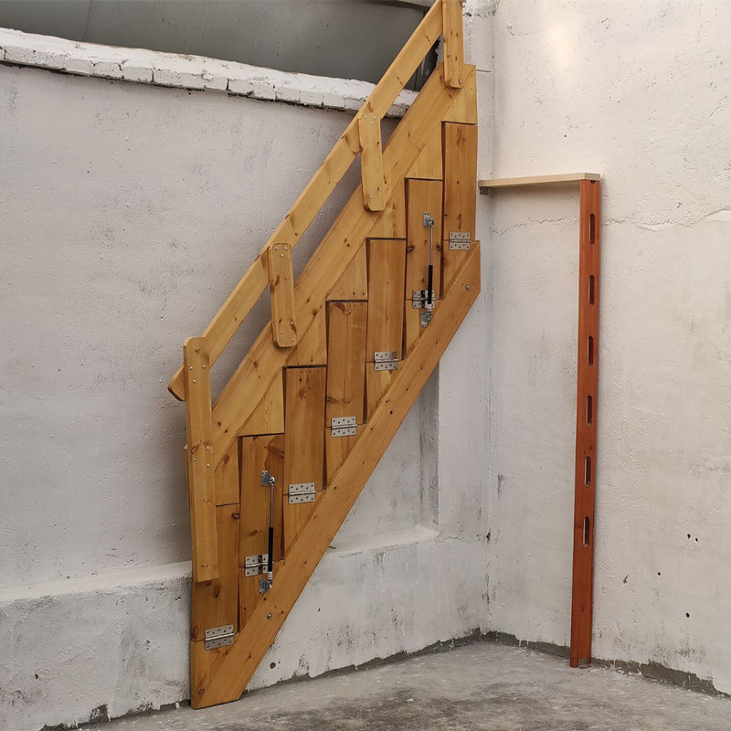 实木贴墙翻折家用折叠梯子隐形伸缩收纳伸拉复式阁楼平台loft楼梯