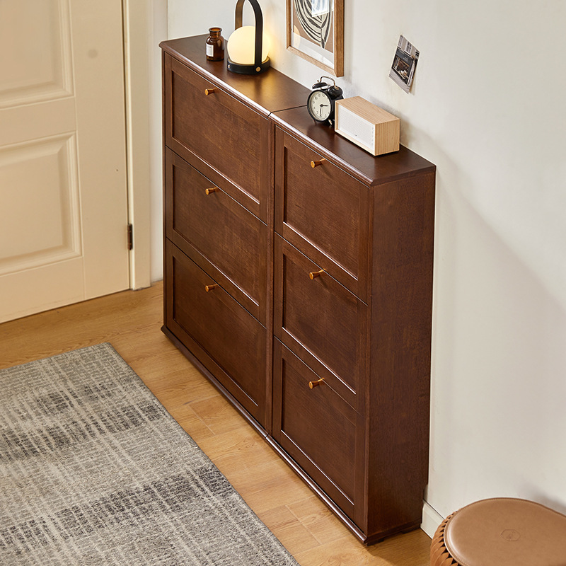 全实木翻斗鞋柜超薄省空间小户型极窄入户门家用门口鞋柜2023新款