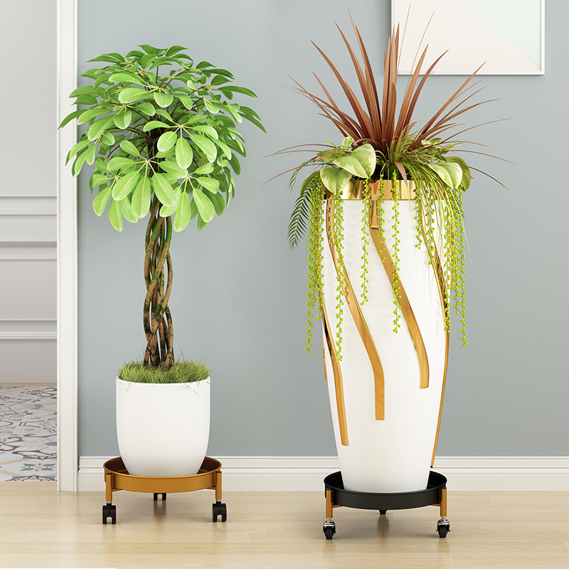 花架花盆托盘滚轮加粗底座万向轮圆形大型盆栽接水带轮移动花盆架