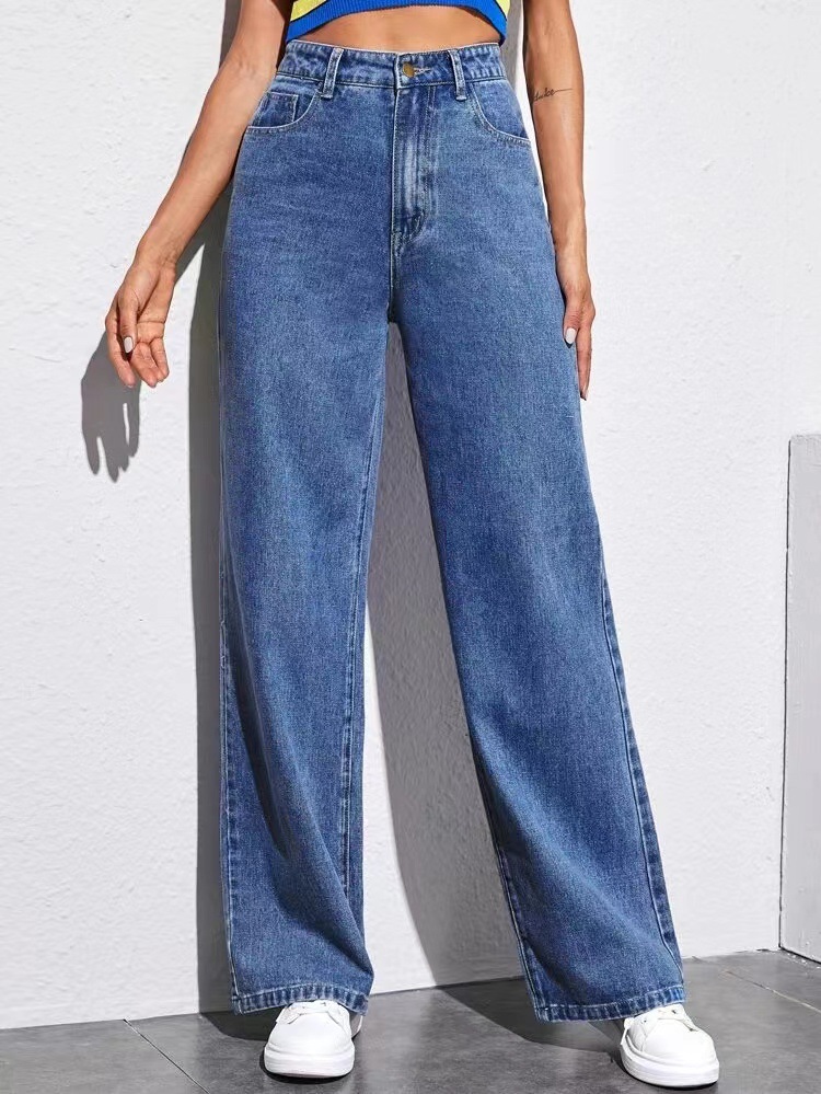 2023 Spring New European and American Foreign Trade Women's Clothing Jeans Women's High Waist Loose Wide Legs Trousers Fashion Mop Pants