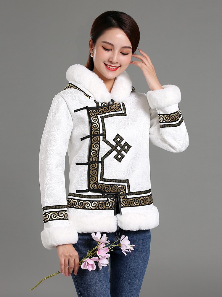 秋冬新款蒙古元素外套棉服女保暖加绒民族风小棉袄棉衣现代蒙古袍