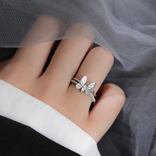 开口立体蝴蝶戒指叠戴设计感昆虫个性套装组合无名指超闪锆石指环