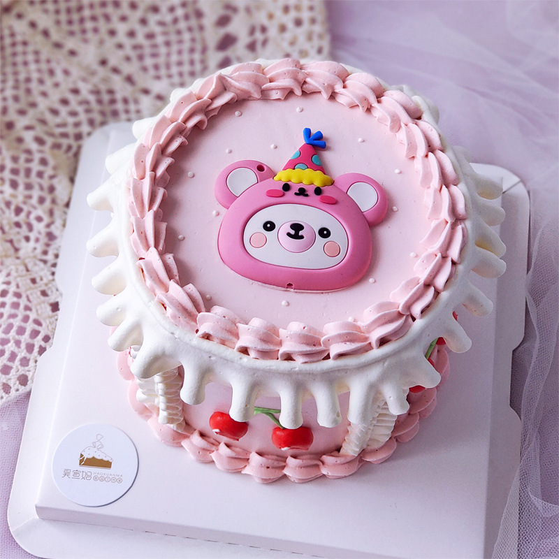 昊宣妈款pvc软胶蛋糕装饰摆件粉色小熊动物卡通烘焙儿童生日用品