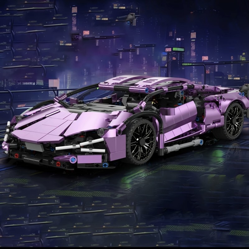 兼容乐高1:14电镀紫兰博科技件跑车小颗粒积木拼装赛车模型玩具