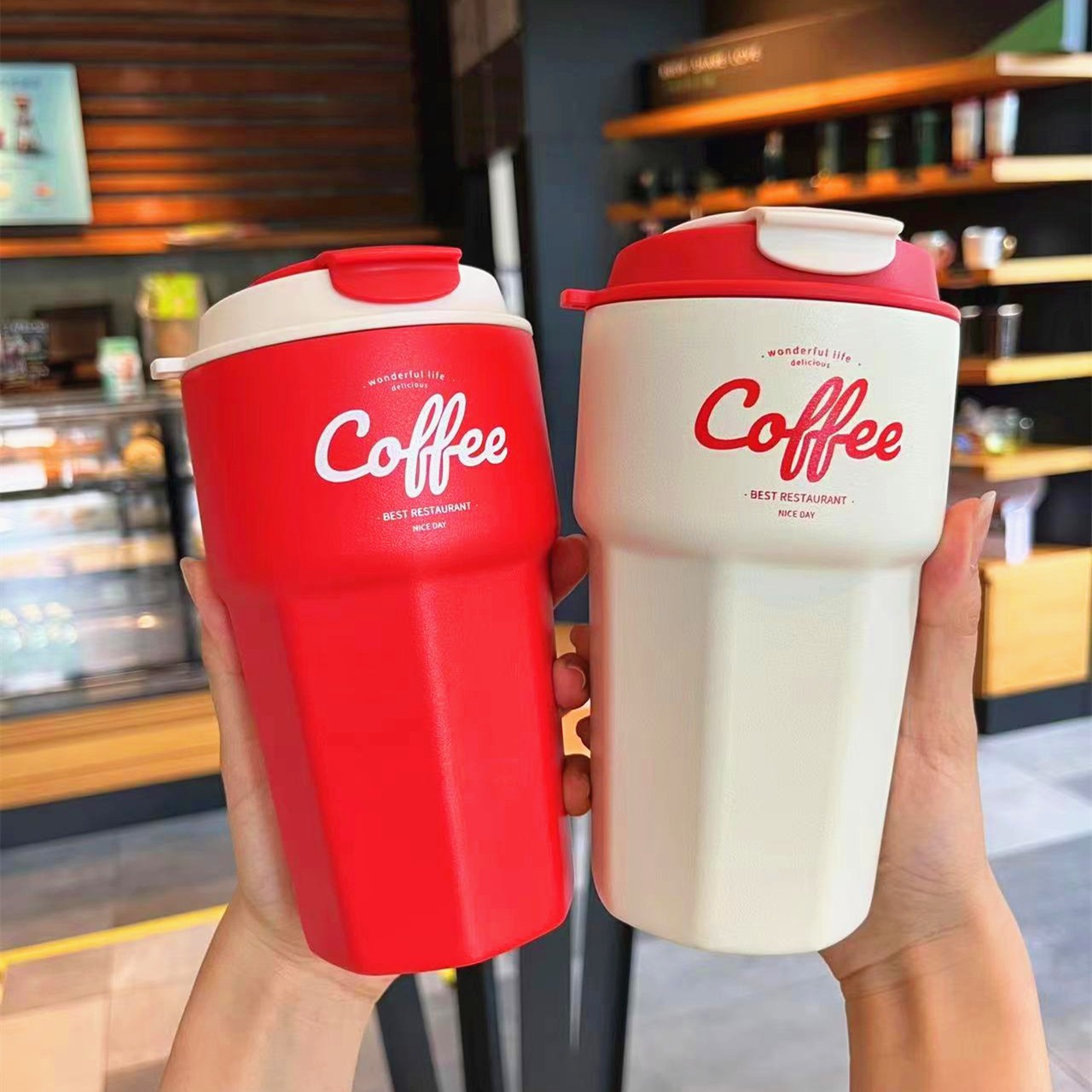 Trendy Stainless Steel Coffee Cup Men's and Women's Large Capacity Summer Heat and Cold Insulation Portable Water Cup Car Mug