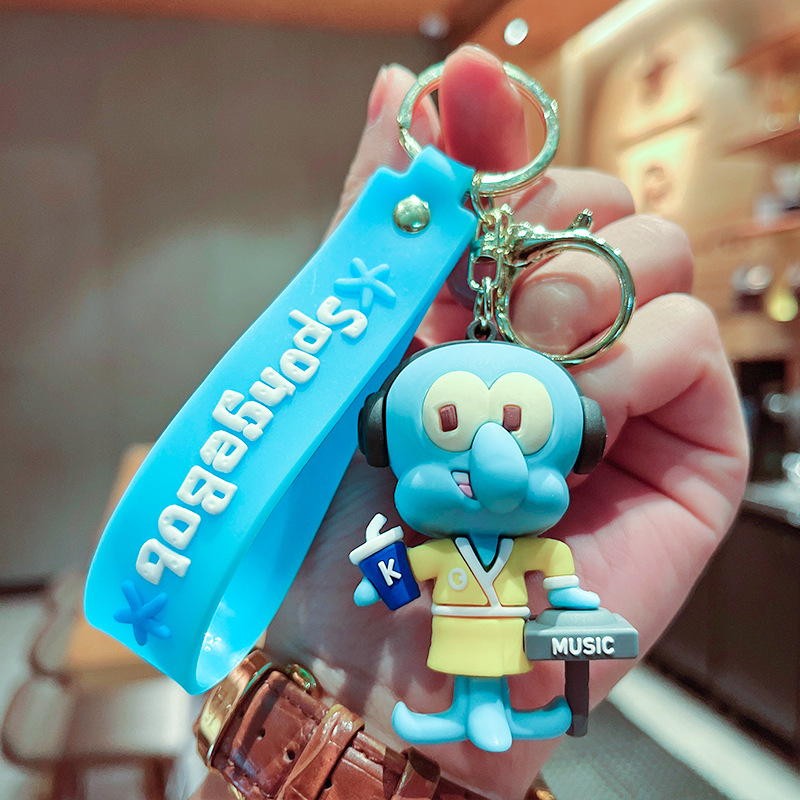 Cartoon Cute Spongebob Pie Star Keychain Hanging Piece Pendant Car Key Chain Push Small Gift Wholesale