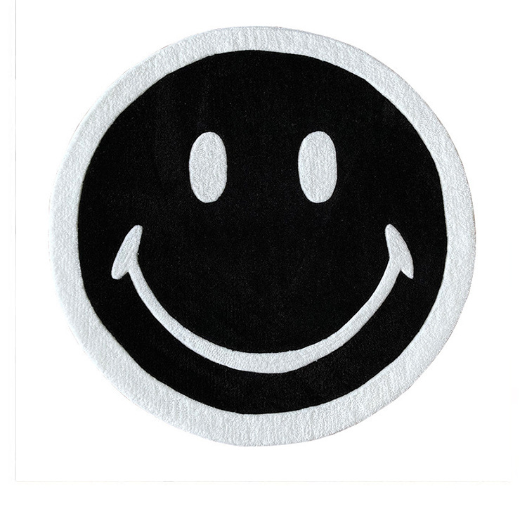 搞怪笑脸卧室地毯跨境代发客厅圆形茶几垫子儿童房床边毛绒防滑垫