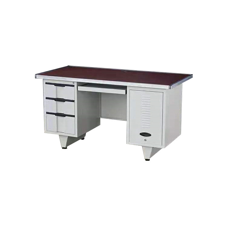 铁质台式电脑桌加厚钢制办公桌工厂车间职员铁皮桌抽屉带锁写字台