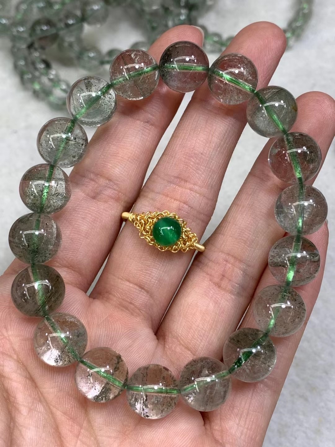 满天星绿幽灵手链晶体通透饱满成色漂亮无红皮表面光滑一手批发