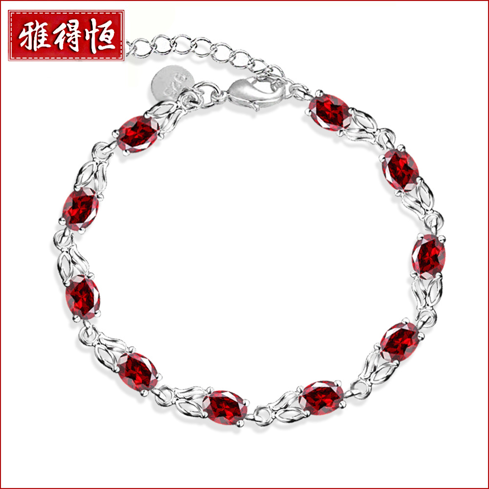 Cross-Border EBay Popular Bracelet European and American Fashion Ruby Bracelet Silver Bracelet Jacinth Hand Jewelry Supply