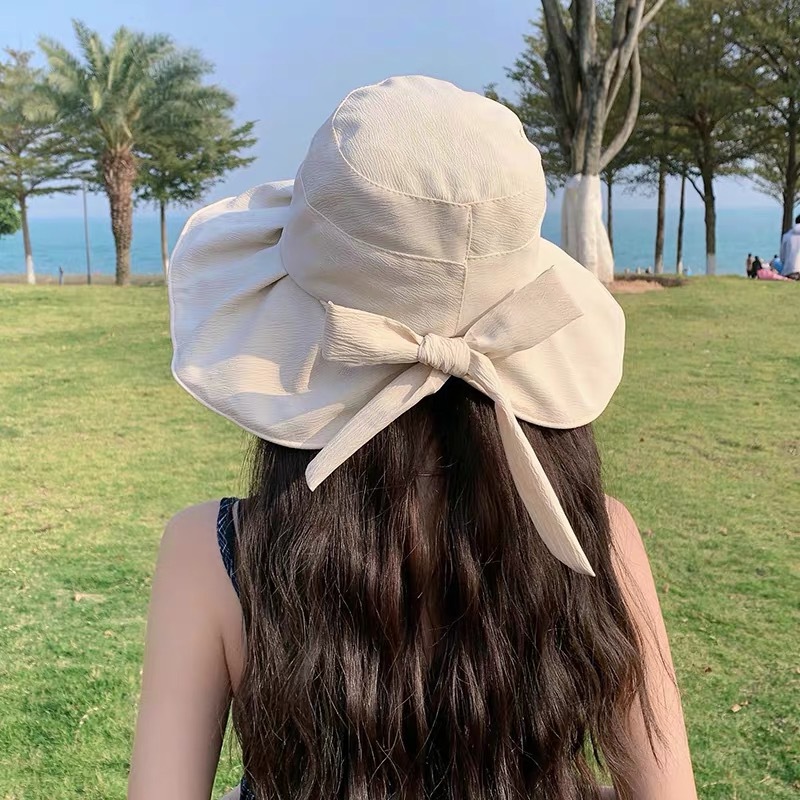 New Sun Hat Women's Summer Vinyl Uv Protection Bowknot Fisherman Hat Cover Face Big Brim Sun Hat