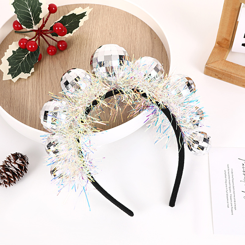 Cross-Border Christmas Children Silver Ball Rain Hair Hoop Day Spotlight Ball Headband Party Atmosphere Props Dress up Headwear