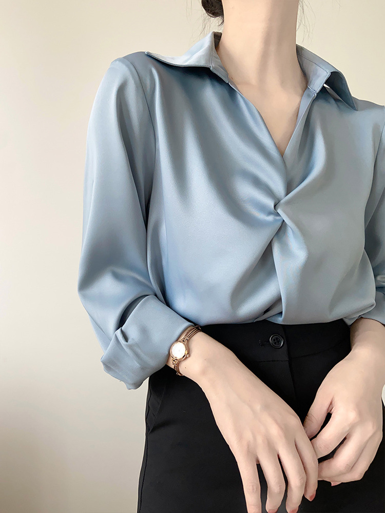 High-End Super Nice Acetate Satin Shirt Women's Summer Chic and Beautiful Temperament Business Shirt Design Blouse