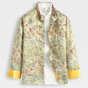 唐装男秋新款中国风男装国潮改良长袖外套原创中式桑蚕丝印花上衣