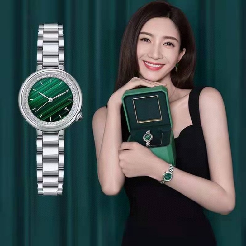 江疏影同款 新款小绿表直播带货孔雀绿石英钢带女款手表