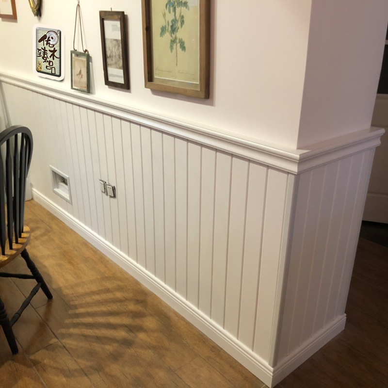 原木护墙板墙裙美式实木扣板白色快装桑拿板吊顶阳台墙围板背景墙