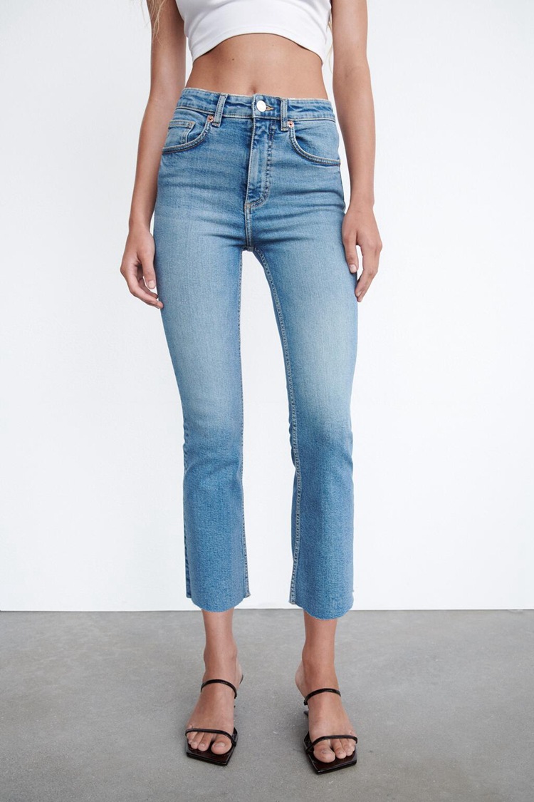 za2022家同款欧美女装夏季新款街头风格及踝喇叭直筒长款牛仔裤