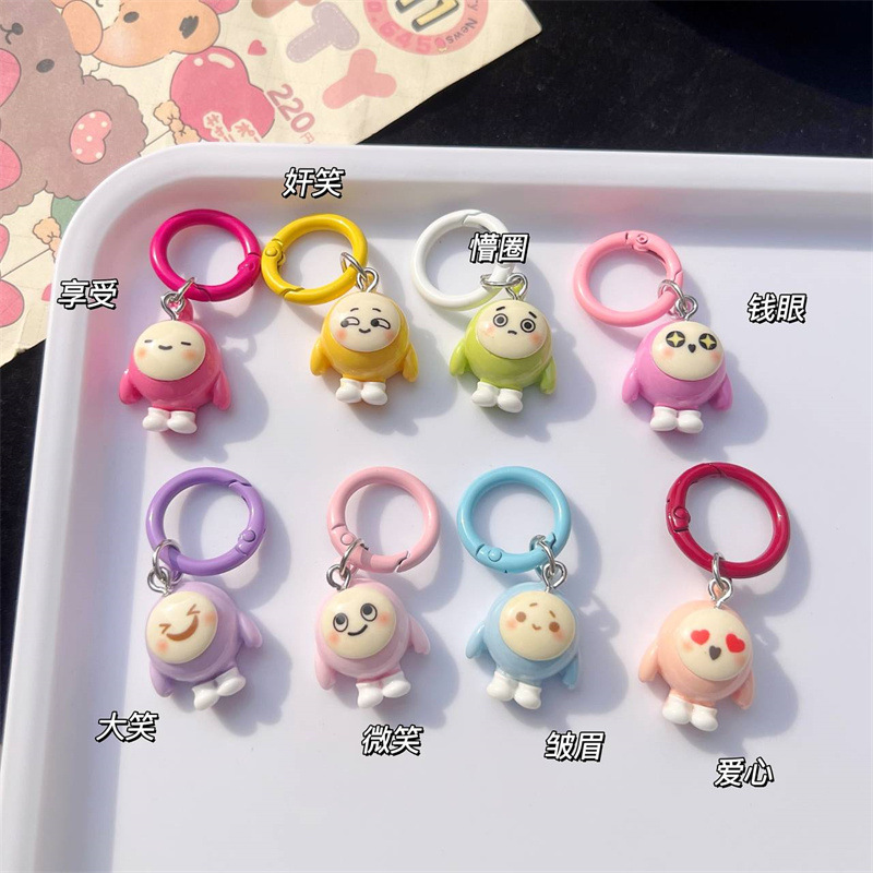 Trending Cartoon New Egg Puff Party Keychain 3D Cute Schoolbag Pendant Gift for Bestie Hand-Made Ornaments