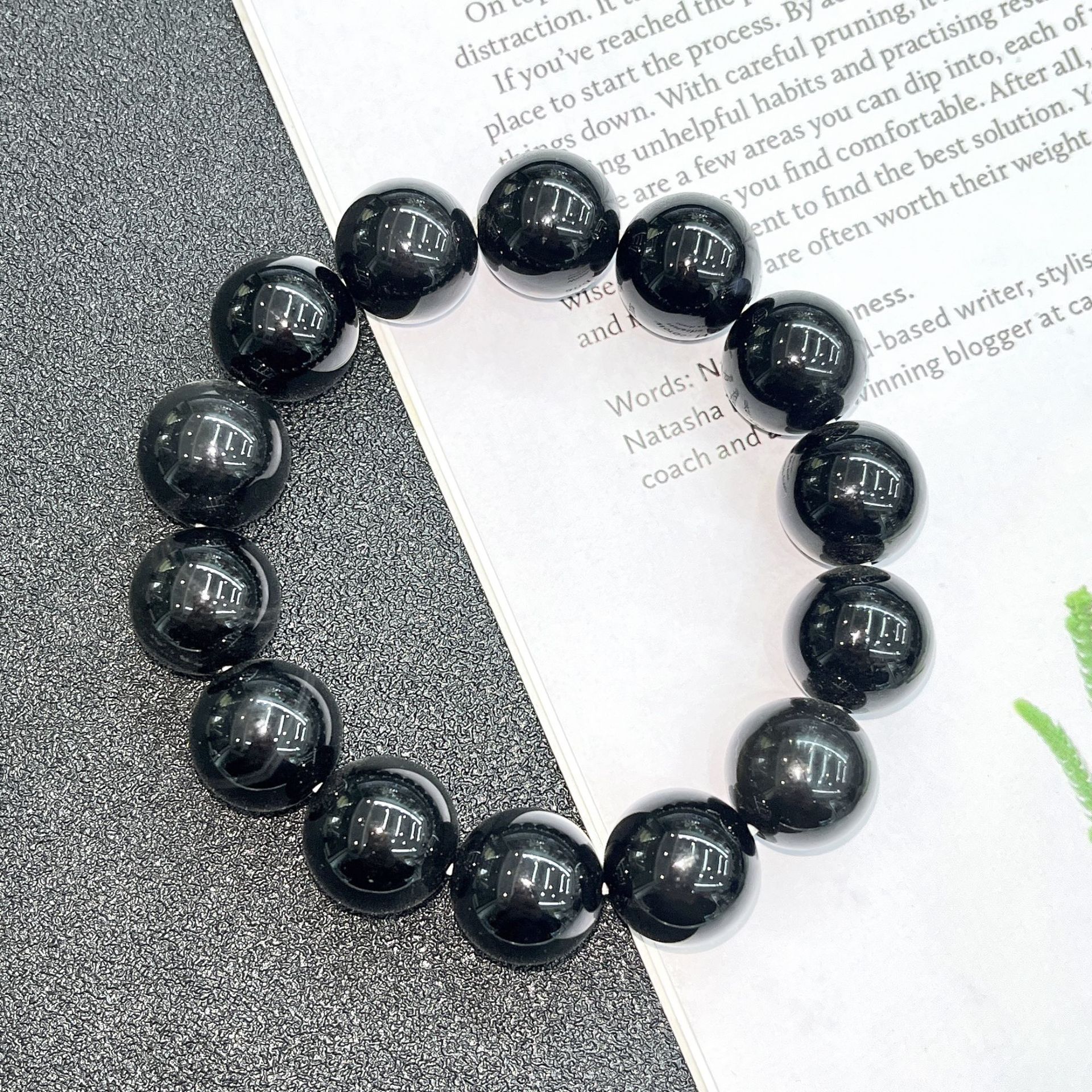 Natural Stone Black Agate Single Circle Ronud Beads Crystal Bracelet Black Agate Bracelets for Men and Women Activity Gift Stall Supply